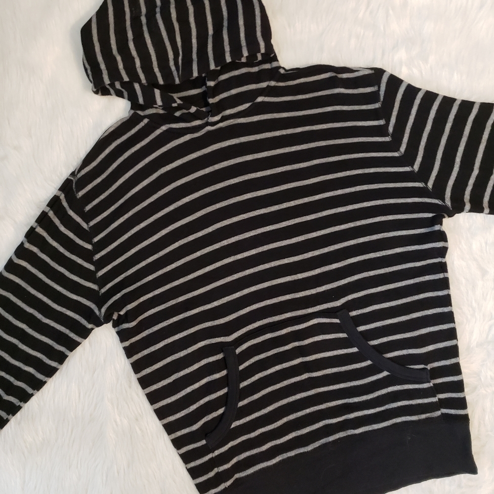 Kayden K. Black & Gray Striped Hoodie Large